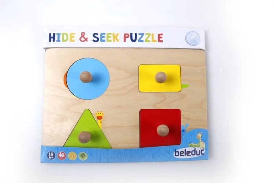 Puzzles Beleduc | Beleduc - Knob Puzzle - Wild Animal Hide & Seek Shapes