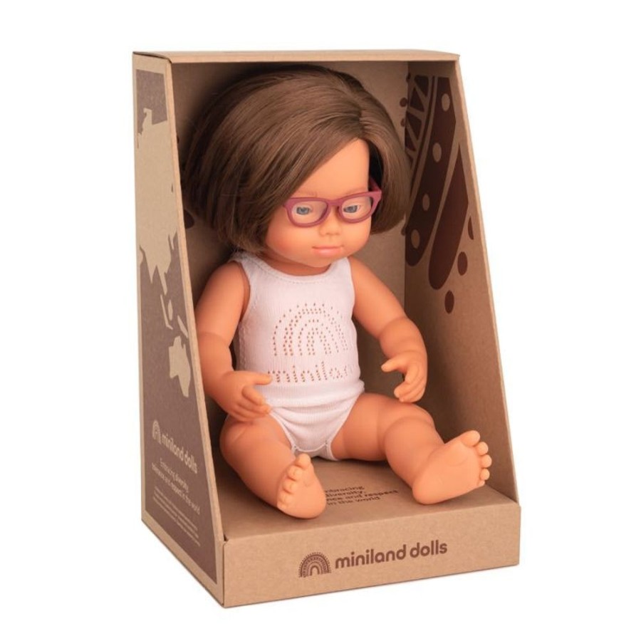 Dolls Miniland Dolls | Miniland Doll - Anatomically Correct Baby - Caucasian Girl With Down Syndrome And Glasses 38Cm