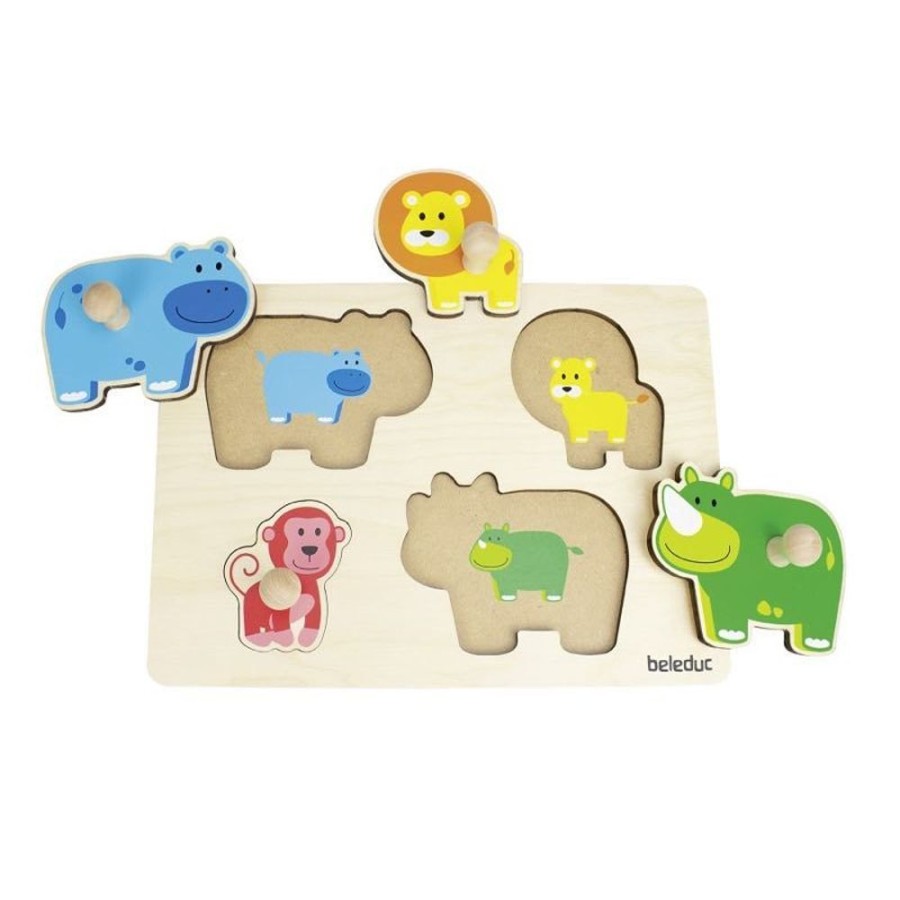 Puzzles Beleduc | Beleduc - Knob Puzzle - Wild Animal - Mum & Baby