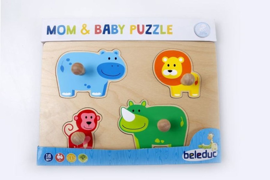 Puzzles Beleduc | Beleduc - Knob Puzzle - Wild Animal - Mum & Baby