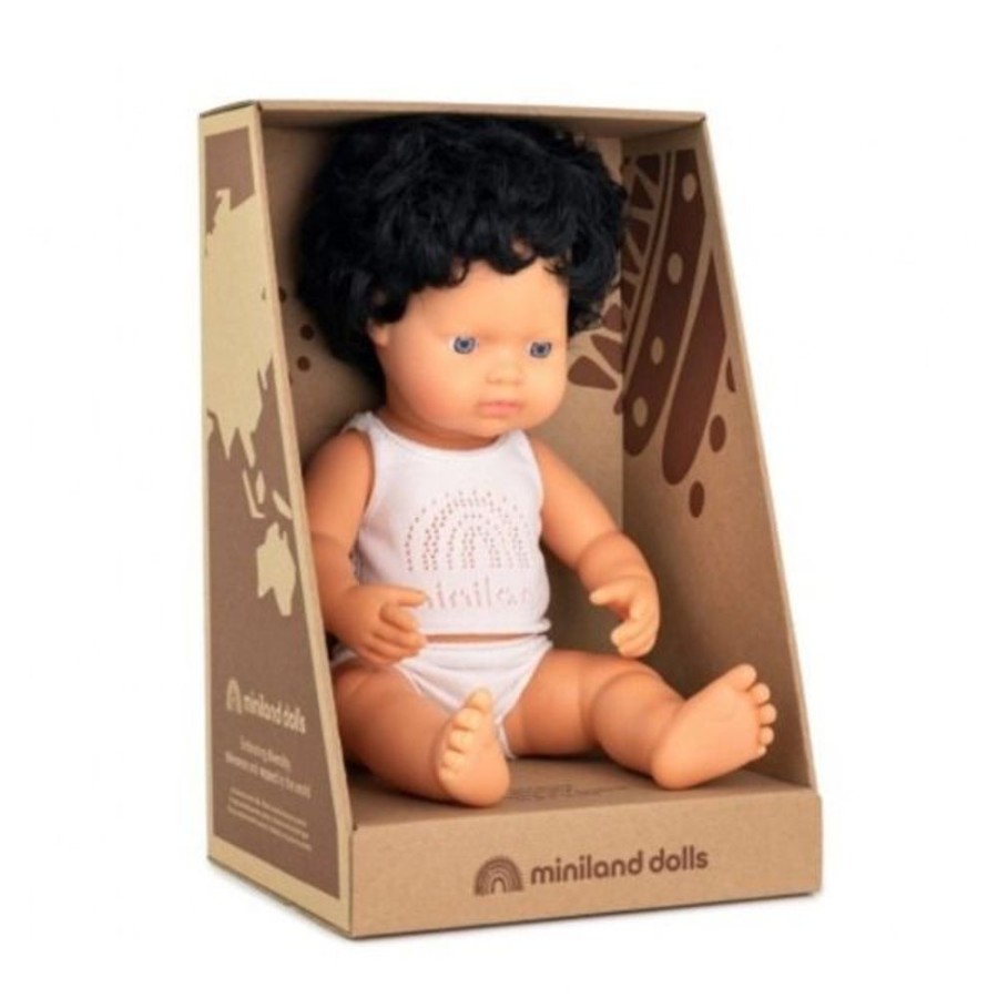 Dolls Miniland Dolls | Miniland Dolls - Anatomically Correct Baby, Black Curly Hair Caucasian Boy, 38 Cm Boxed