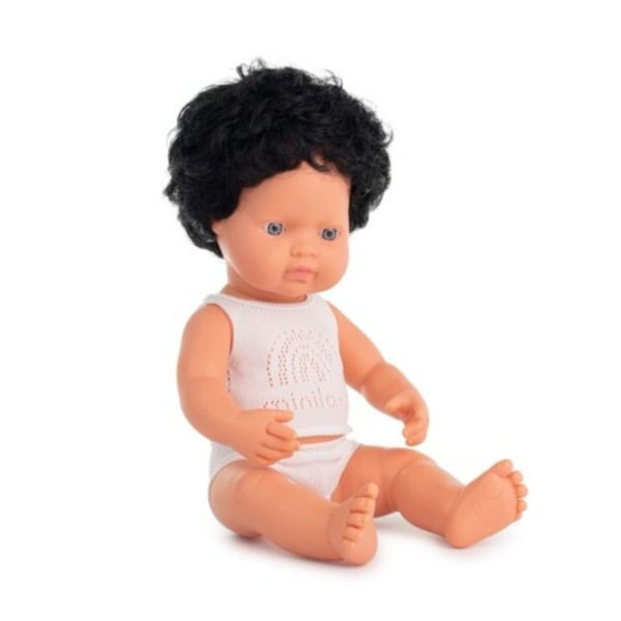 Dolls Miniland Dolls | Miniland Dolls - Anatomically Correct Baby, Black Curly Hair Caucasian Boy, 38 Cm Boxed